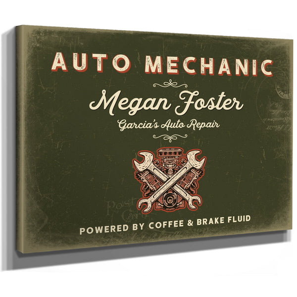 Personalized Auto Mechanic Sign, Powered by Coffee & Brake Fluid, Olive & Brick, image 8