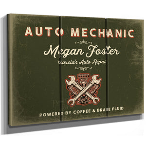 Personalized Auto Mechanic Sign, Powered by Coffee & Brake Fluid, Olive & Brick, image 14