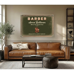 Personalized Barber Sign, Fresh Cuts & Good Company, Olive & Brick, image 3