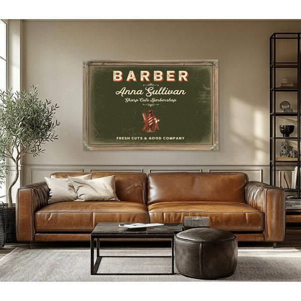 Personalized Barber Sign, Fresh Cuts & Good Company, Olive & Brick, image 3
