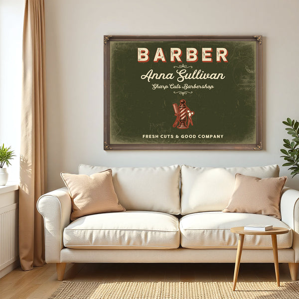 Personalized Barber Sign, Fresh Cuts & Good Company, Olive & Brick, image 5