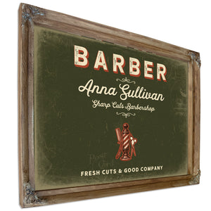 Personalized Barber Sign, Fresh Cuts & Good Company, Olive & Brick, image 6