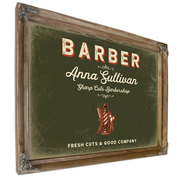 Personalized Barber Sign, Fresh Cuts & Good Company, Olive & Brick, image 6
