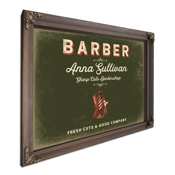 Personalized Barber Sign, Fresh Cuts & Good Company, Olive & Brick, image 7