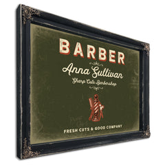 Personalized Barber Sign, Fresh Cuts & Good Company, Olive & Brick, image 1