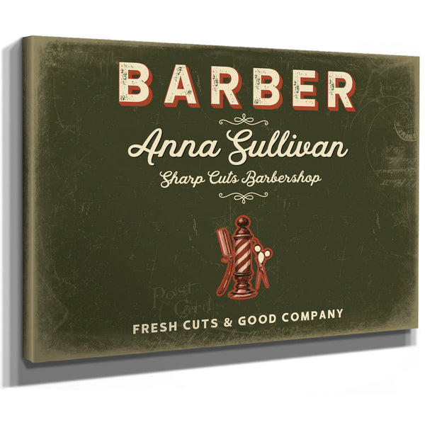Personalized Barber Sign, Fresh Cuts & Good Company, Olive & Brick, image 8