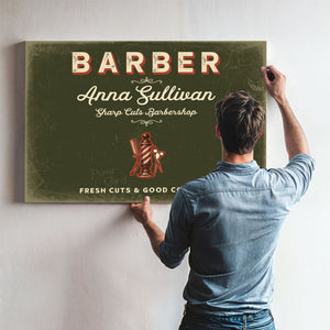 Personalized Barber Sign, Fresh Cuts & Good Company, Olive & Brick, image 9