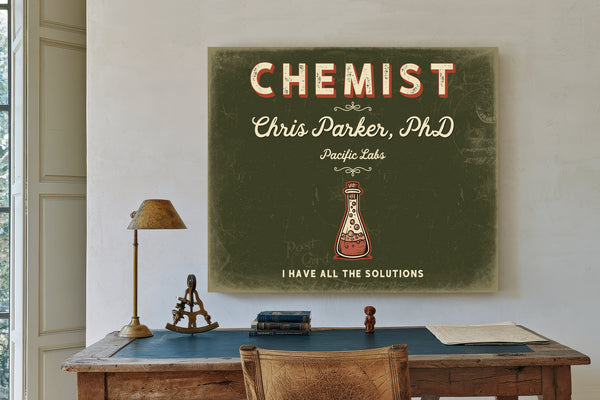 Personalized Chemist Sign, I Have All the Solutions, Olive & Brick, image 2