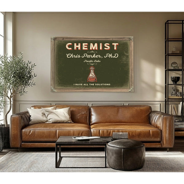 Personalized Chemist Sign, I Have All the Solutions, Olive & Brick, image 3