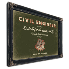 Personalized Civil Engineer Sign, Building Bridges, Olive & Brick, image 1