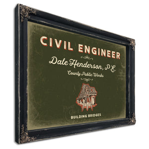 Personalized Civil Engineer Sign, Building Bridges, Olive & Brick, image 1