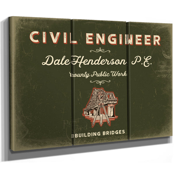Personalized Civil Engineer Sign, Building Bridges, Olive & Brick, image 14