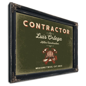 Personalized Contractor Sign, Measure Twice, Cut Once, Olive & Brick, image 1