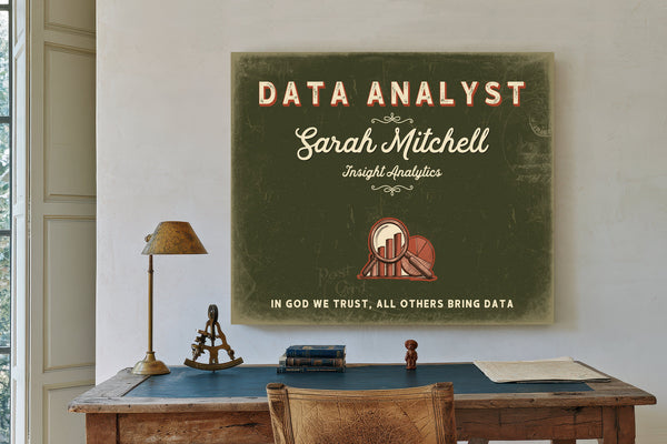 Personalized Data Analyst Sign, In God We Trust, All Others Bring Data, Olive & Brick, image 2