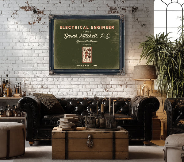 Personalized Electrical Engineer Sign, Ohm Sweet Ohm, Olive & Brick, image 18