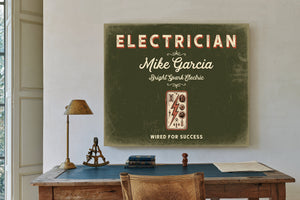 Personalized Electrician Sign, Wired for Success, Olive & Brick, image 2