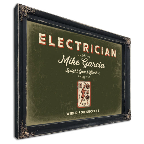 Personalized Electrician Sign, Wired for Success, Olive & Brick, image 1