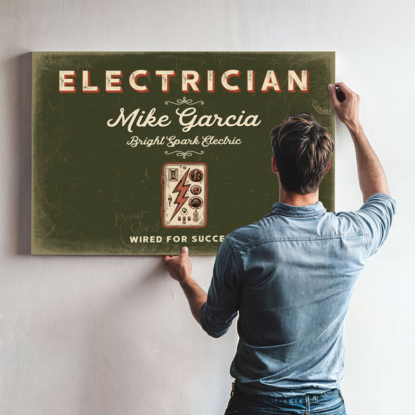 Personalized Electrician Sign, Wired for Success, Olive & Brick, image 9