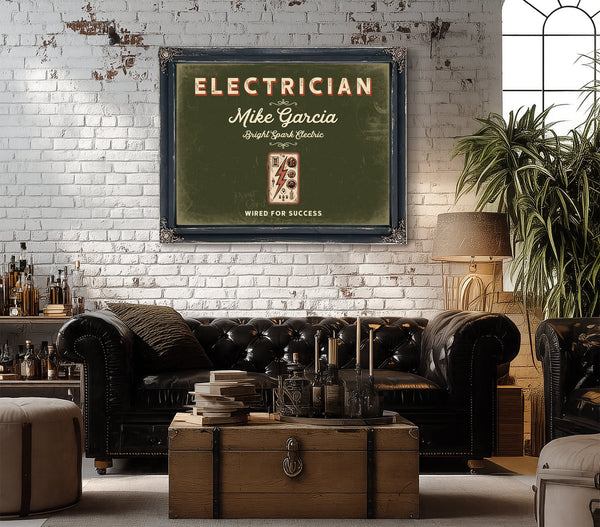 Personalized Electrician Sign, Wired for Success, Olive & Brick, image 18