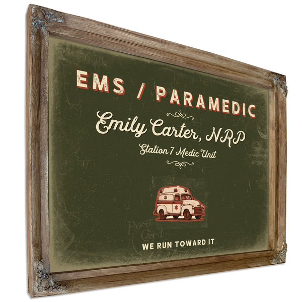 Personalized Paramedic Sign, We Run Toward It, Olive & Brick, image 6