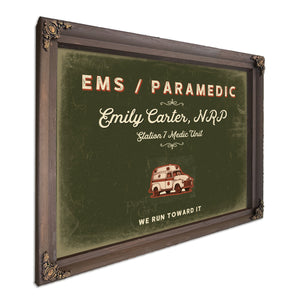 Personalized Paramedic Sign, We Run Toward It, Olive & Brick, image 7