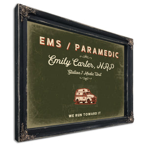 Personalized Paramedic Sign, We Run Toward It, Olive & Brick, image 1
