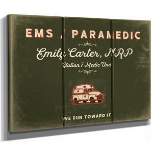 Personalized Paramedic Sign, We Run Toward It, Olive & Brick, image 14