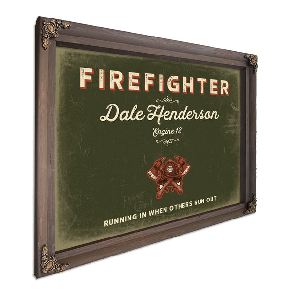 Personalized Firefighter Sign, Running In When Others Run Out, Olive & Brick, image 7