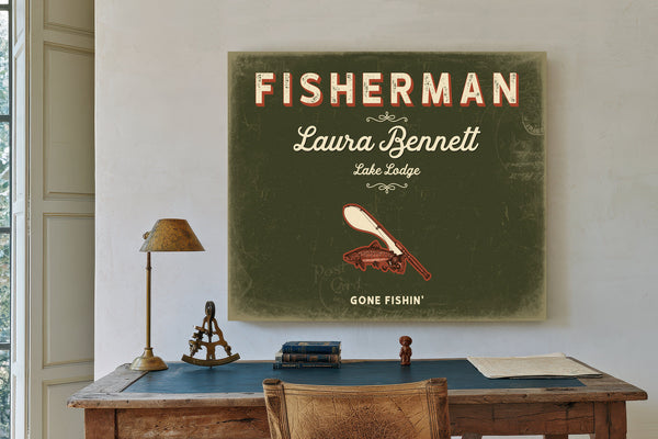 Personalized Fisherman Sign, Gone Fishin', Olive & Brick, image 2