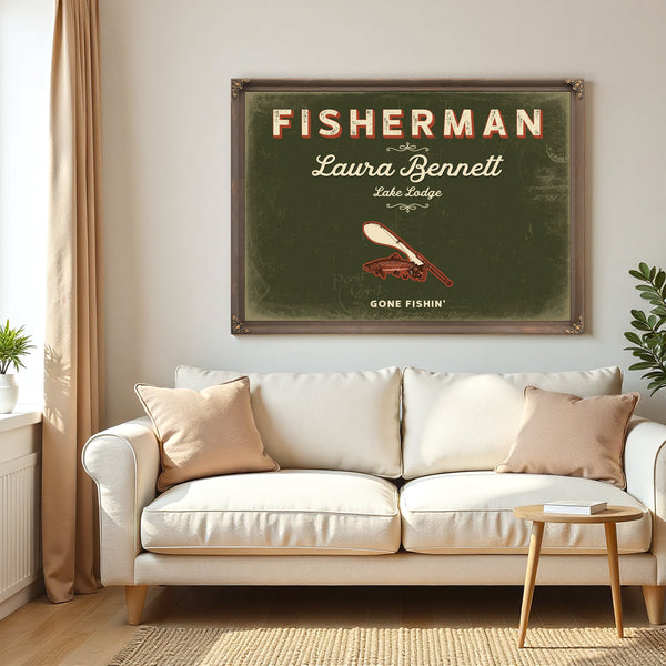 Personalized Fisherman Sign, Gone Fishin', Olive & Brick, image 5