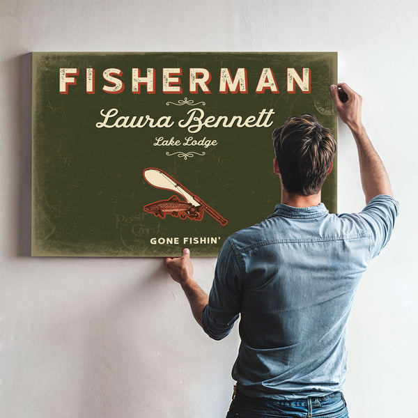 Personalized Fisherman Sign, Gone Fishin', Olive & Brick, image 9