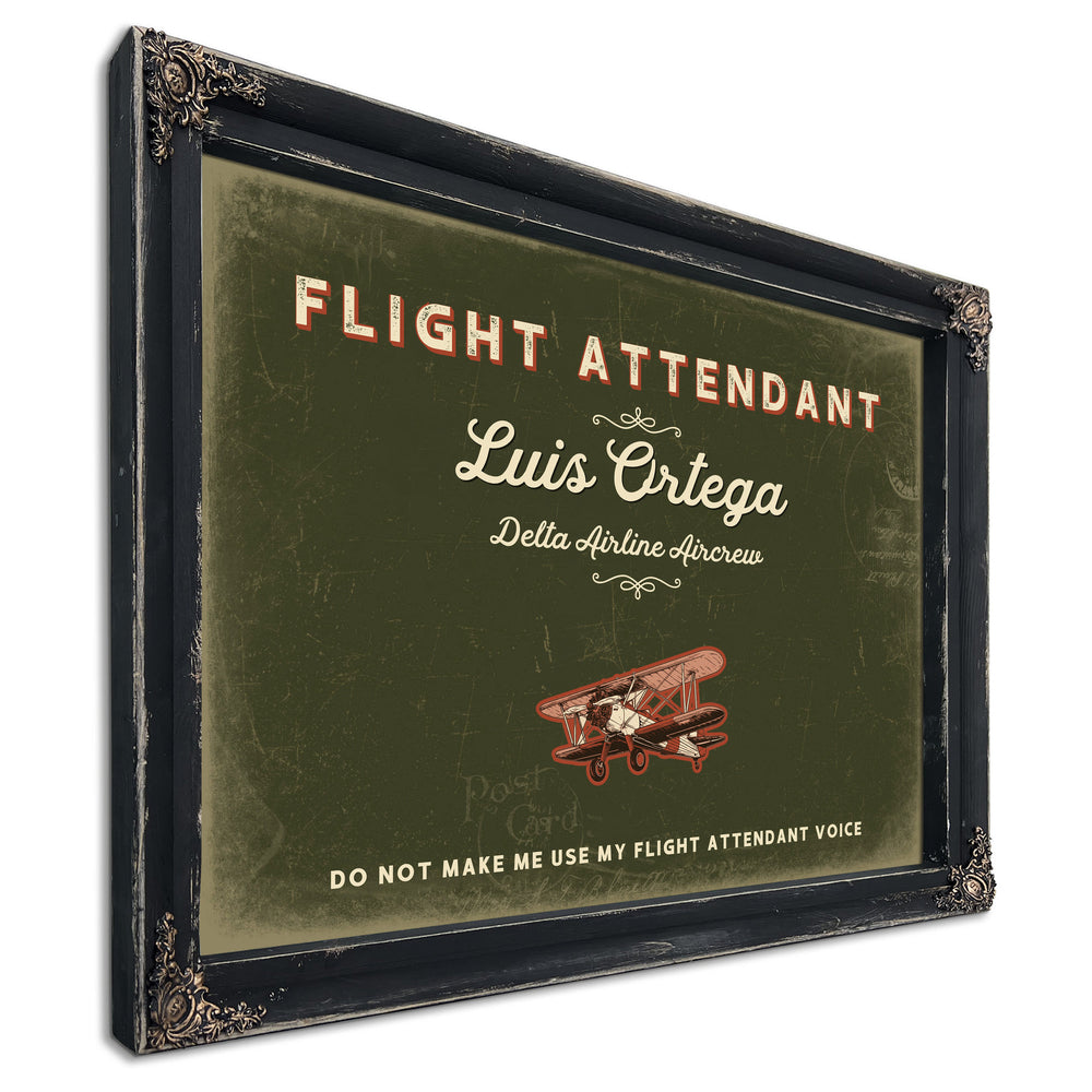 Personalized Flight Attendant Sign, Do Not Make Me Use My Flight Attendant Voice, Olive & Brick, image 1