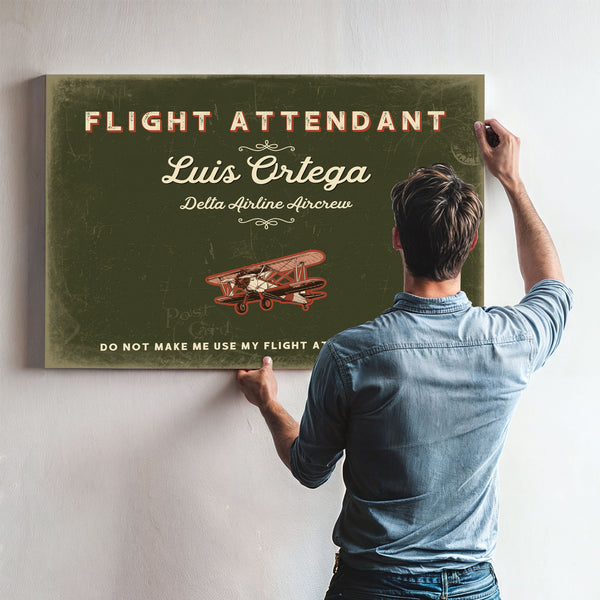 Personalized Flight Attendant Sign, Do Not Make Me Use My Flight Attendant Voice, Olive & Brick, image 9