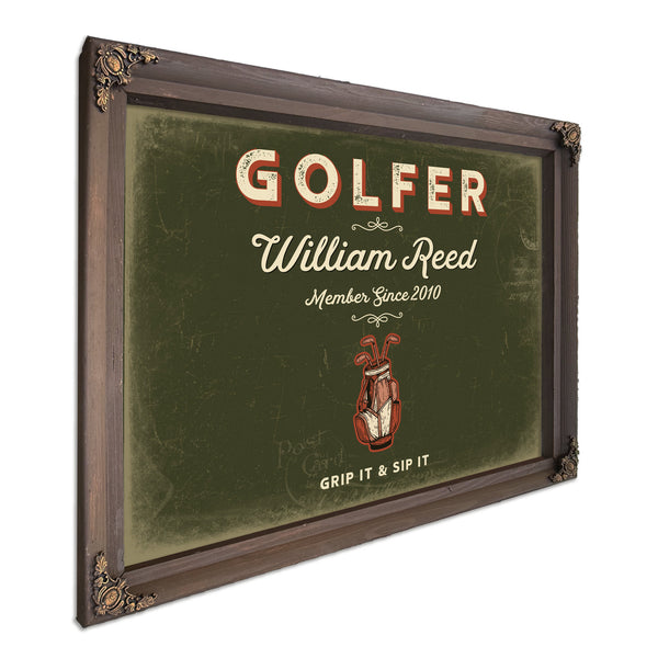Personalized Golfer Sign, Grip It & Sip It, Olive & Brick, image 7