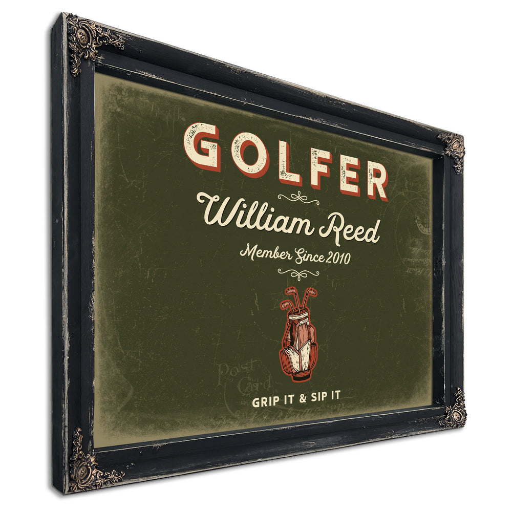 Personalized Golfer Sign, Grip It & Sip It, Olive & Brick, image 1
