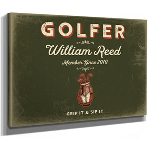 Personalized Golfer Sign, Grip It & Sip It, Olive & Brick, image 8
