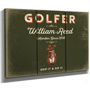 Personalized Golfer Sign, Grip It & Sip It, Olive & Brick, image 14
