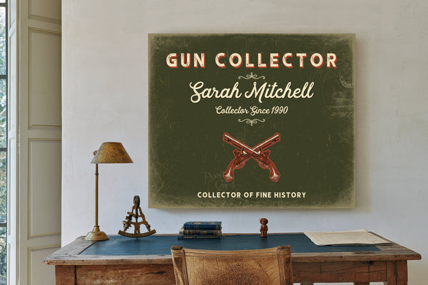 Personalized Gun Collector Sign, Collector of Fine History, Olive & Brick, image 2