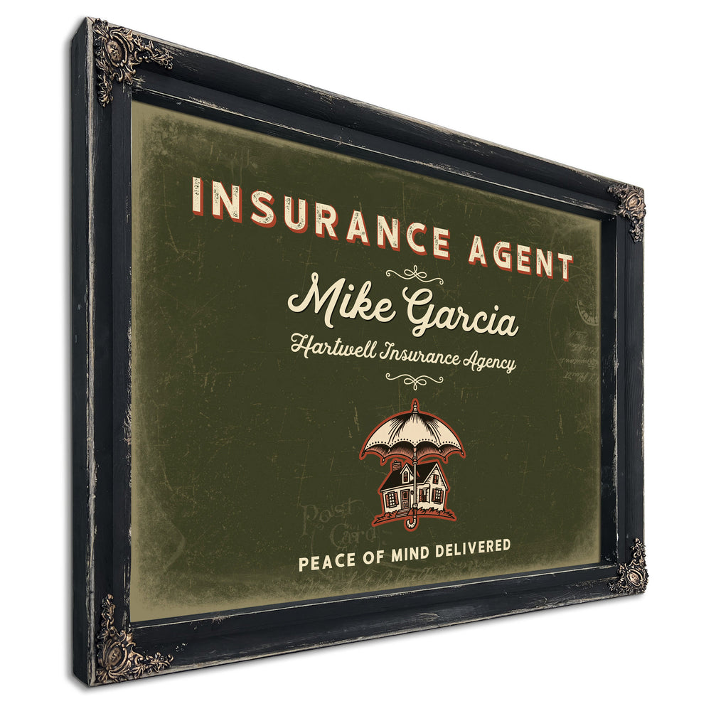 Personalized Insurance Agent Sign, Peace of Mind Delivered, Olive & Brick, image 1