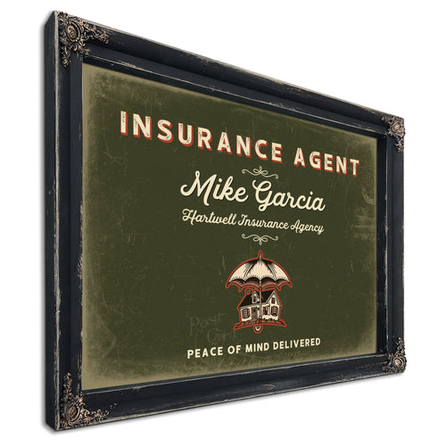 Personalized Insurance Agent Sign, Peace of Mind Delivered, Olive & Brick, image 1