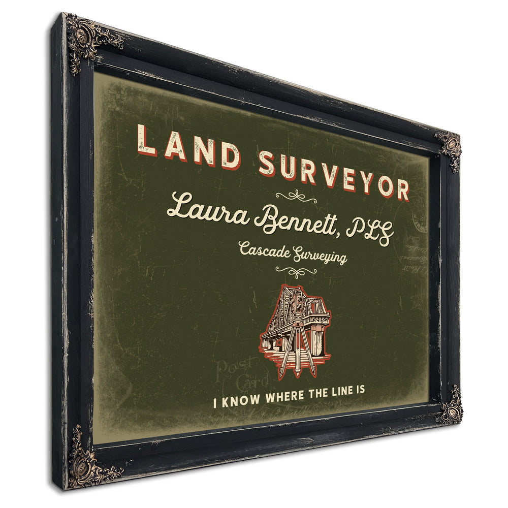 Personalized Land Surveyor Sign, I Know Where the Line Is, Olive & Brick, image 1