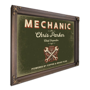 Personalized Mechanic Sign, Powered by Coffee & Brake Fluid, Olive & Brick, image 7