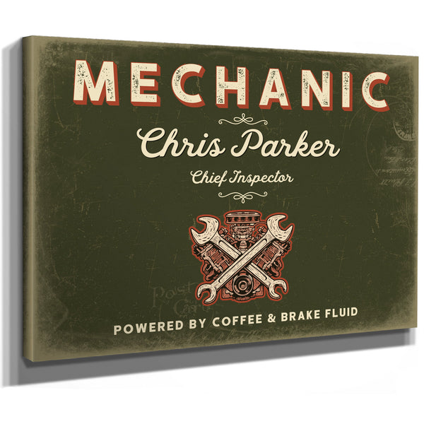 Personalized Mechanic Sign, Powered by Coffee & Brake Fluid, Olive & Brick, image 8