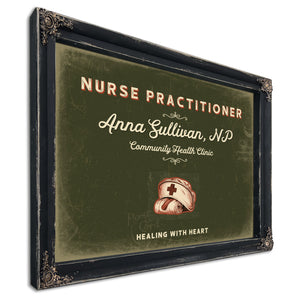 Personalized Nurse Practitioner Sign, Healing With Heart, Olive & Brick, image 1