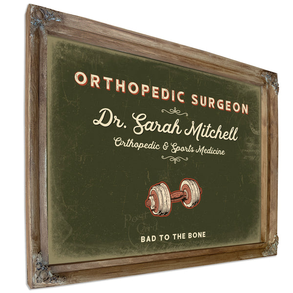 Personalized Orthopedic Surgeon Sign, Bad to the Bone, Olive & Brick, image 6
