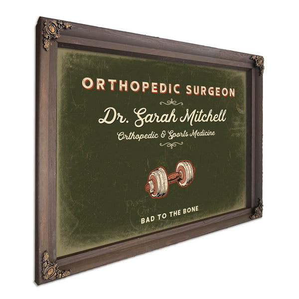 Personalized Orthopedic Surgeon Sign, Bad to the Bone, Olive & Brick, image 7