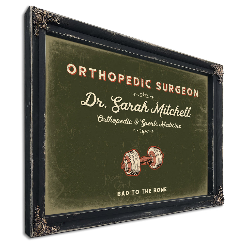 Personalized Orthopedic Surgeon Sign, Bad to the Bone, Olive & Brick, image 1