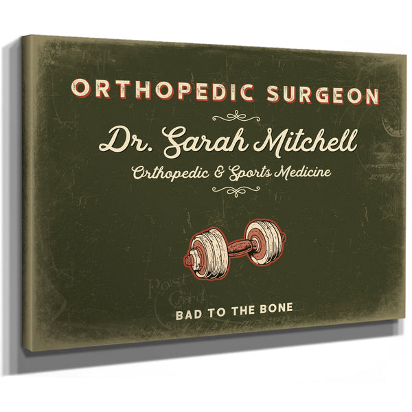 Personalized Orthopedic Surgeon Sign, Bad to the Bone, Olive & Brick, image 8