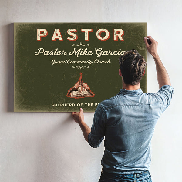 Personalized Pastor Sign, Shepherd of the Flock, Olive & Brick, image 9