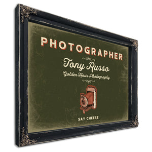 Personalized Photographer Sign, Say Cheese, Olive & Brick, image 1